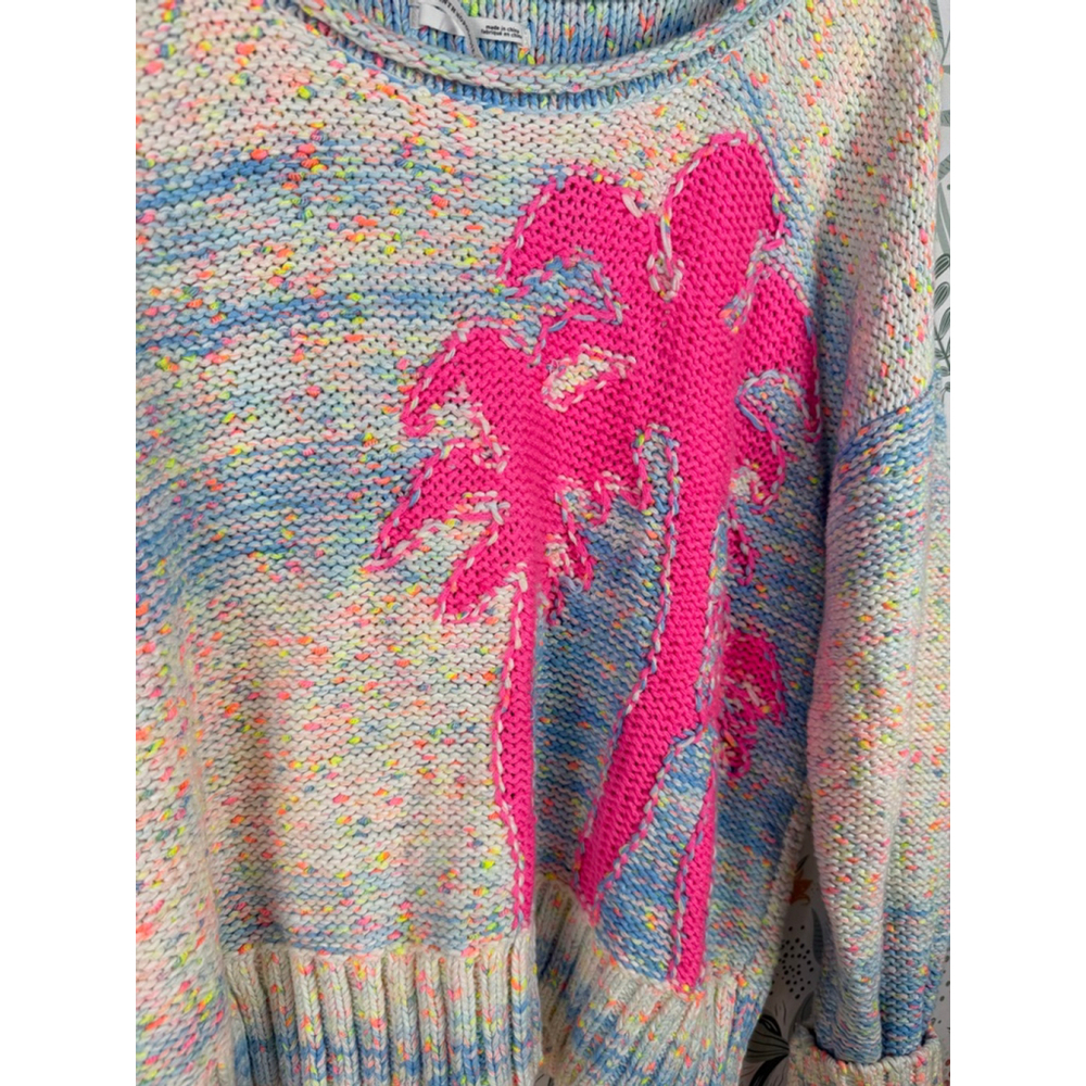 Anthropologie Palm Tree Boat Neck Sweater Multicolor Knit Coastal Women’s Small - Picture 3 of 8